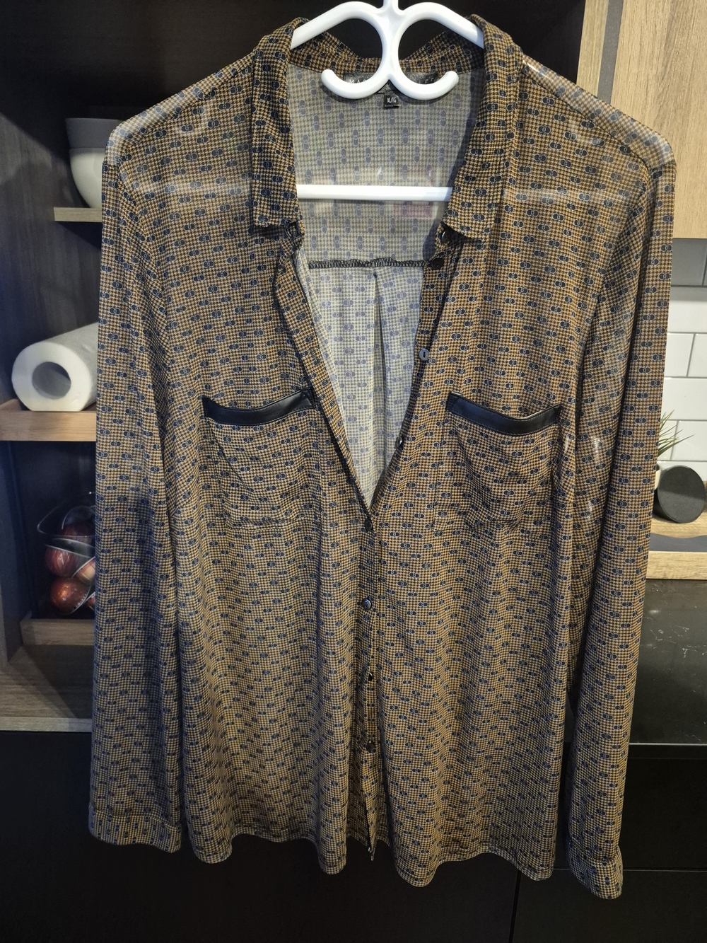 Women's Brown Patterned Button-Front Shirt Jacket